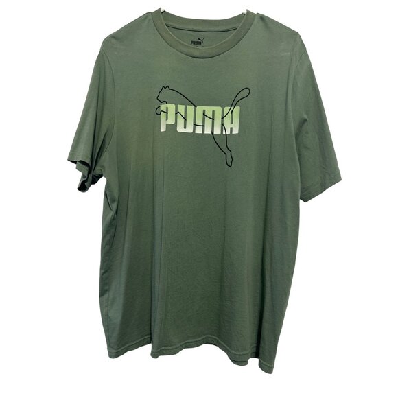Puma Mens Olive Green Logo Graphic T-Shirt Size L Cotton Casual Wear Short Sleev - Picture 3 of 5